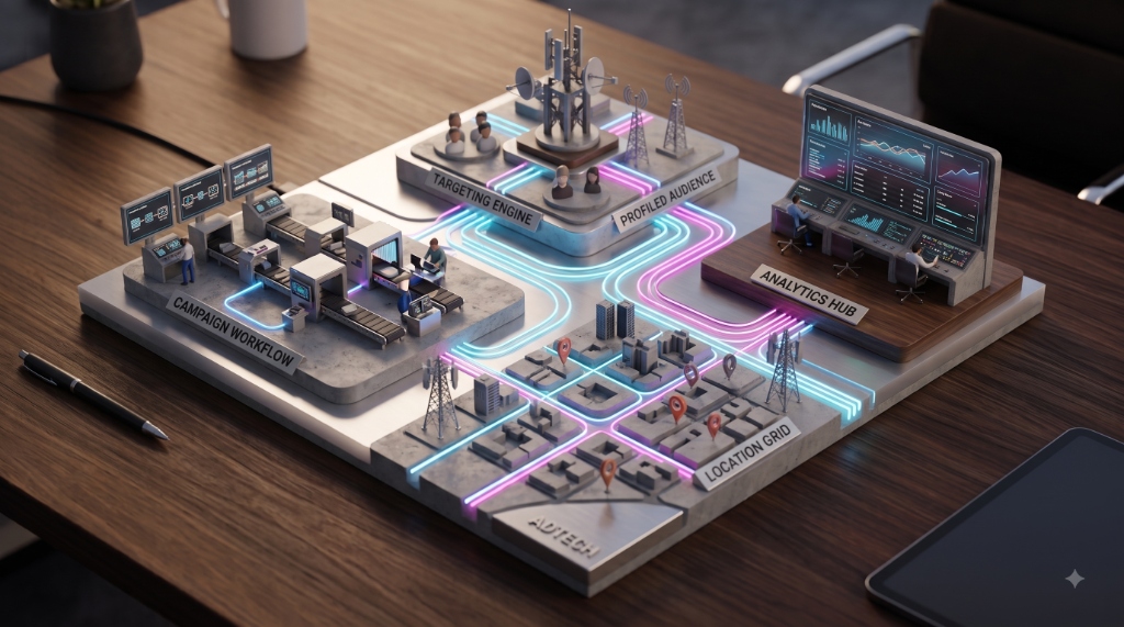 AdTech Enterprise Analytics & Campaign Engine 3D Diorama